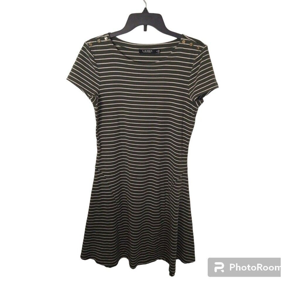 Lauren Ralph Lauren green Striped dress Size 10 Knee Length Boho Cottage Core